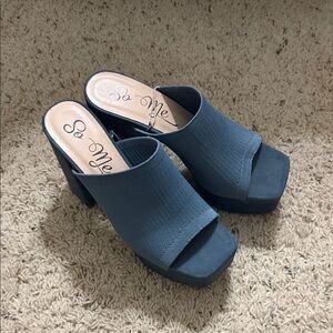 So Me Teal Blue Ribbed Platform Slide Heels